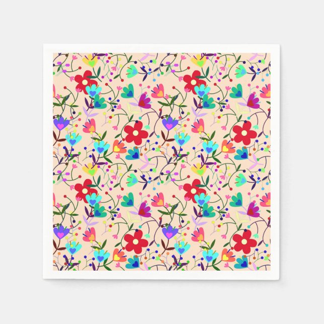 Beig bakgrunds färgstark blommönster pappersservett (Framsidan)