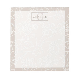 Beig Blommig Linje Konst, Anpassad Monogram Hund K Anteckningsblock