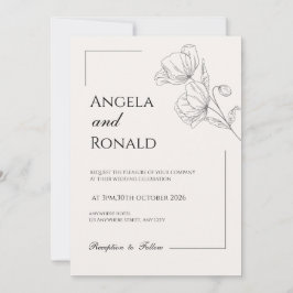 Beig Elegant Bröllopsinbjudan Minimal Floral Inbjudningar