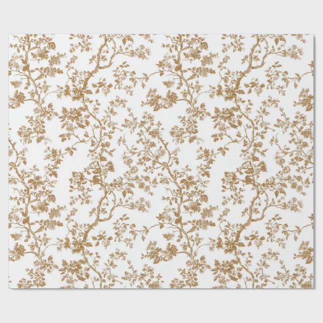 Beig kineseri blomstergreener omslagspapper presentpapper (Platt)