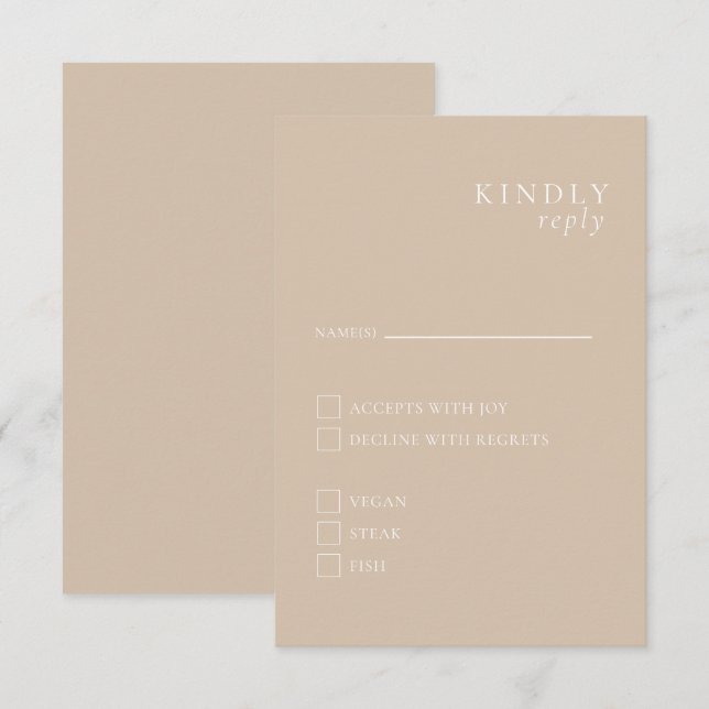 Beig minimalistisk elegant RSVP-kort Tilläggskort (Fram/baksida)