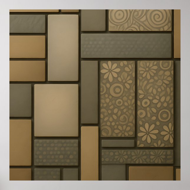 Beig neutrala kakel mosaik mönster poster (Framsidan)