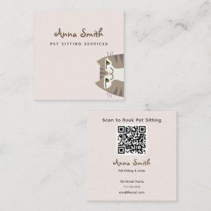 Beig QR Husdjurssittar Affärscort Elegant Fyrkantigt Visitkort