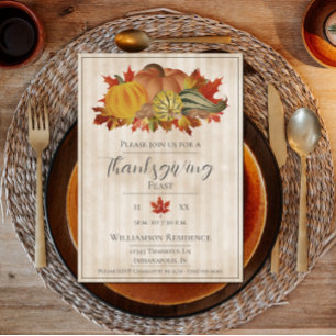 Beig Thanksgiving-pumpa och squash-middag Inbjudningar