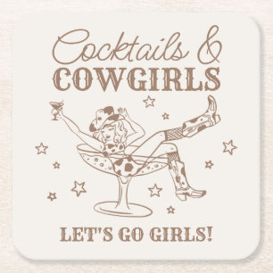 Beiga drinkar och cowgirls rodeo möhippa underlägg papper kvadrat