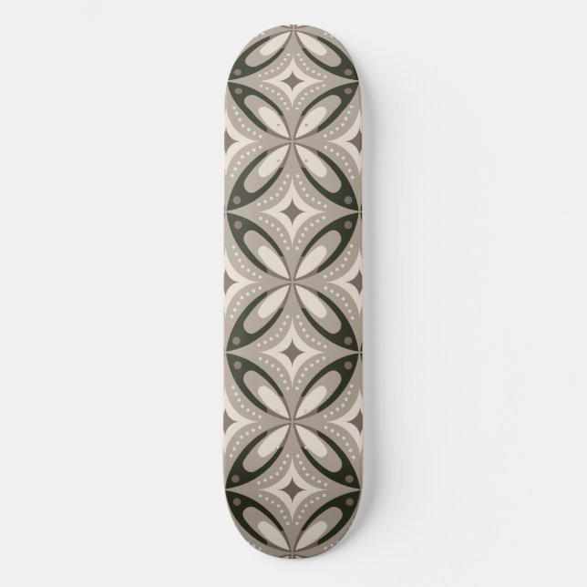 Beiga och bruna retro cirkulära former mini skateboard bräda 18,5 cm (Framsida)