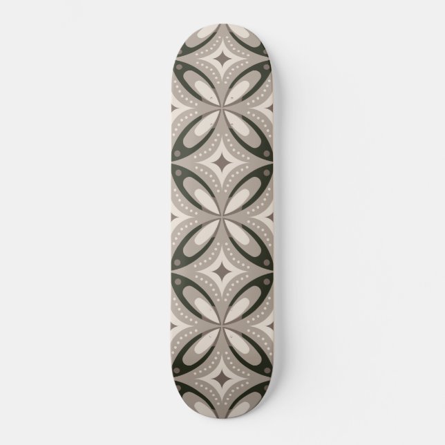 Beiga och bruna retroformer i cirklar mini skateboard bräda 18,5 cm (Framsida)