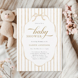 Beiga ränder med skulpterad ram Baby Shower  Inbjudningar