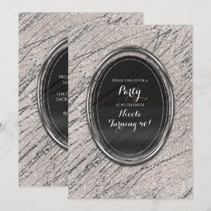 Beiga & Silver Glamour Marmor Randig Chic Inbjudni Inbjudningar