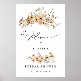 Beiga vilda blommor bröllopsdusch välkommen poster