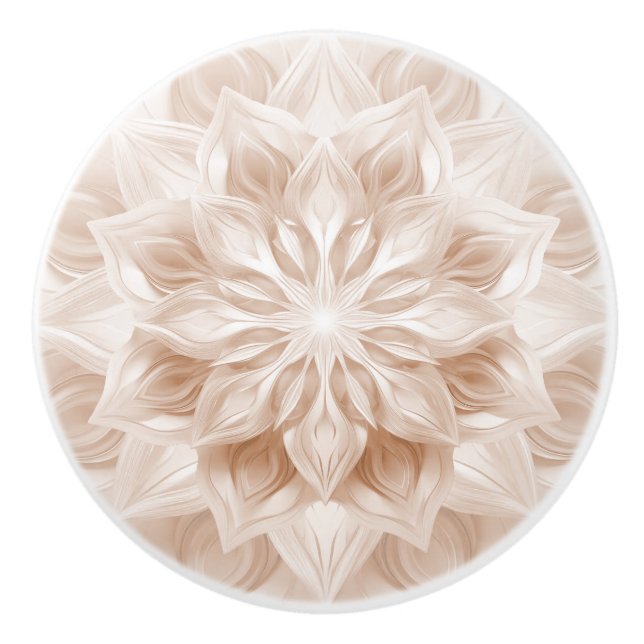 Beige 3D Glänsande Mandala Mönster Knopp (Framsidan)