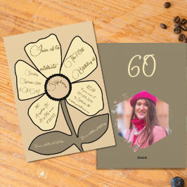 Beige 60:e födelsedag, enkel doodle Flower Inbjudningar
