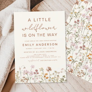 Beige A Little WildblomBaby Shower Inbjudningar
