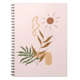 Beige Aesthetic Abstrakt Flower Botanical Art Anteckningsbok