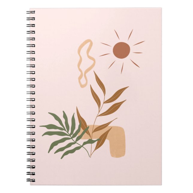 Beige Aesthetic Abstrakt Flower Botanical Art Anteckningsbok (Framsidan)