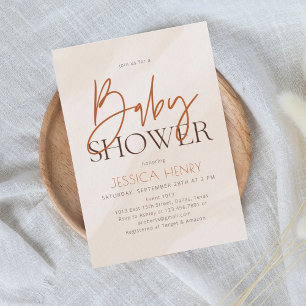 Beige Aesthetic Modern Baby Shower Inbjudningar
