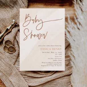 Beige Aesthetic Modern Baby Shower Inbjudningar