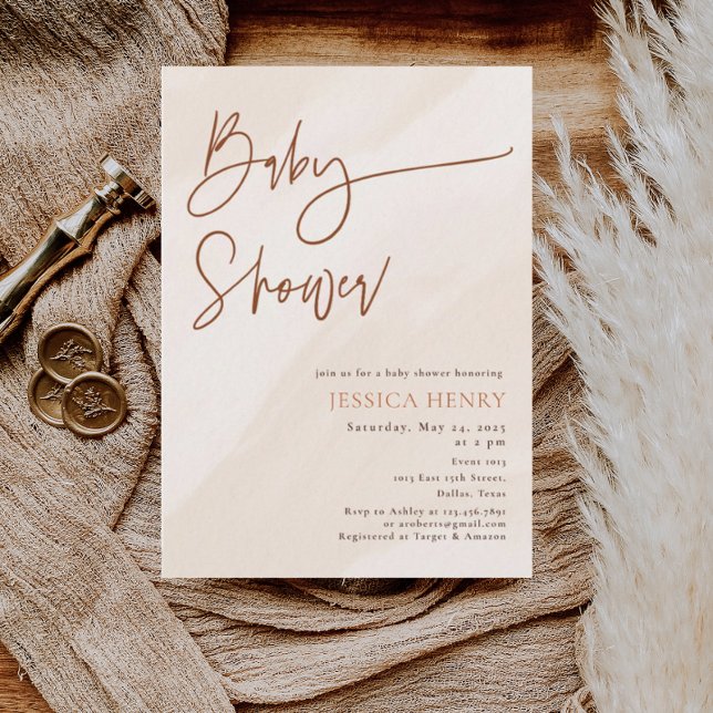 Beige Aesthetic Modern Baby Shower Inbjudningar (Skapare uppladdad)