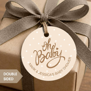 Beige - Åh baby - Baby shower förmånsetiketter Gåvor Etiketter