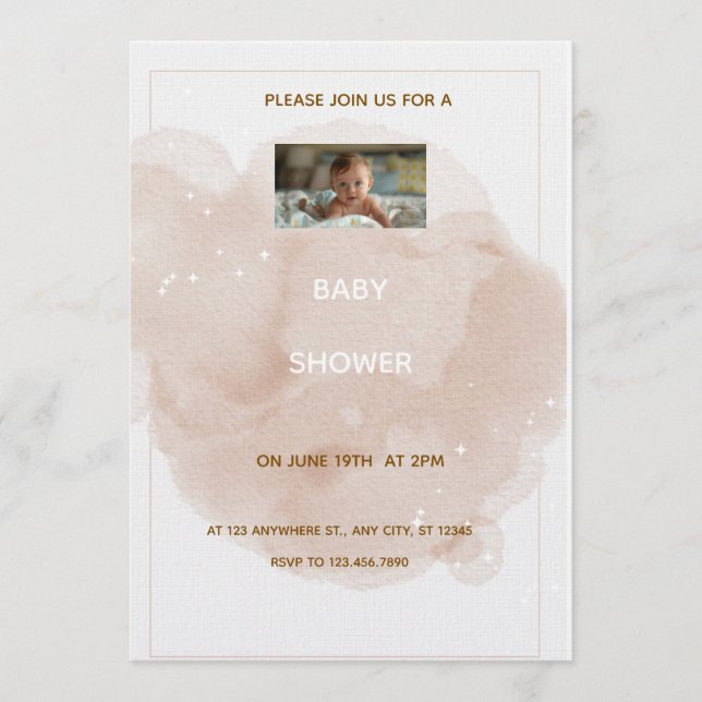 Beige akvarell baby shower inbjudan  (Framsida)