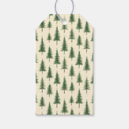 Beige akvarell julgranar jul presentetikett