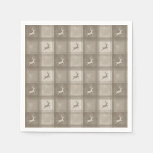 Beige akvarellstruktur Plaid och hjort jul Pappersservett