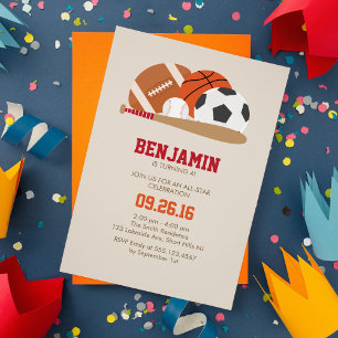 Beige All Star Sports Födelsedagsfest Inbjudningar