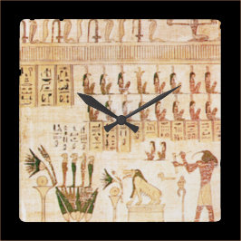 Beige Ancient Egyptian Hieroglypics Wall Clock Fyrkantig Klocka
