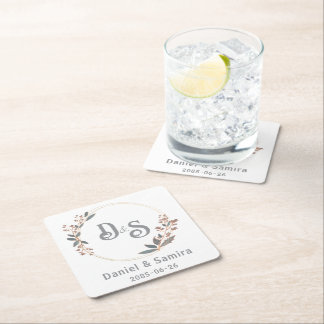 Beige and Blue Floral Custom Name Elegant  Underlägg Papper Kvadrat