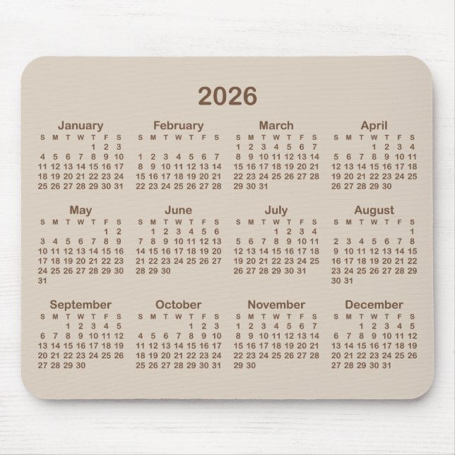 Beige and Brown 2026 Calendar Musmatta (Framsidan)