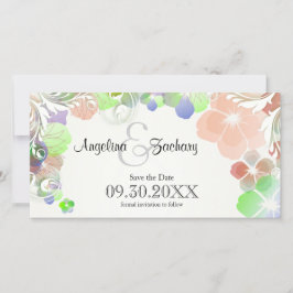 Beige and Multifärgad Pansies Spara-the-date Spara Datumet