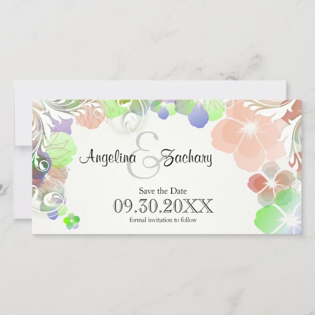 Beige and Multifärgad Pansies Spara-the-date Spara Datumet (Framsida)