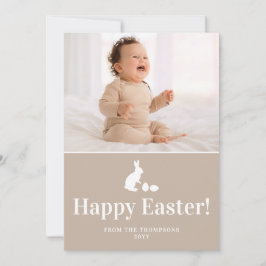 Beige And White Bunny With Custom Photo Easter Kort