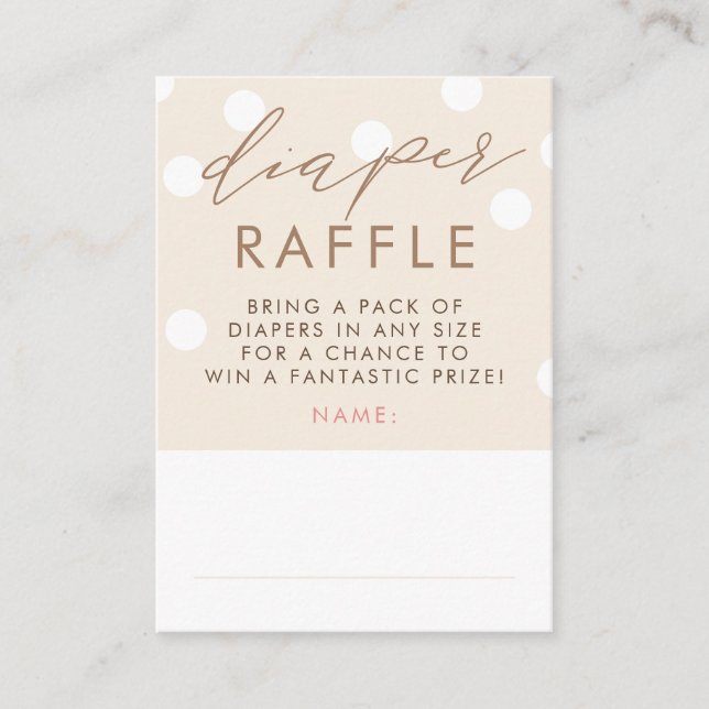 Beige and White Diaper Raffle Baby Shower Tickets Tilläggskort (Framsida)