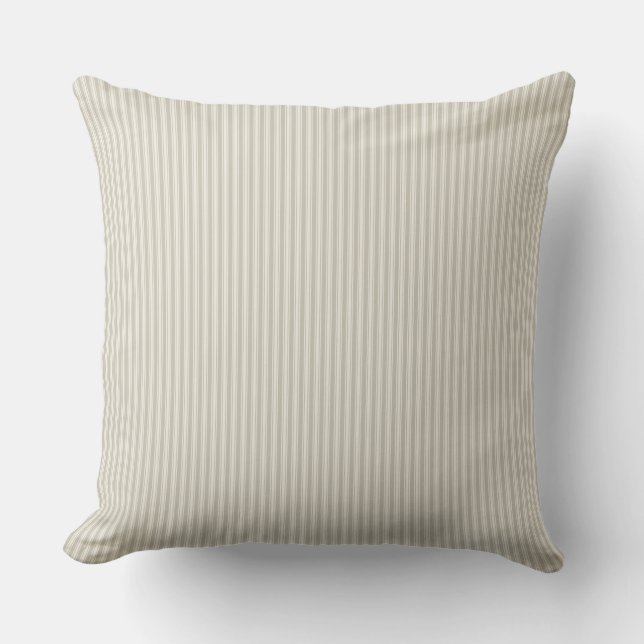 Beige and White Ticking Rand Cushion Kudde (Framsida)