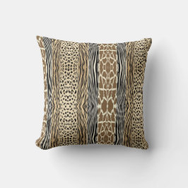 Beige Animal Embossed Prated Zebra Rand Pillow Kudde
