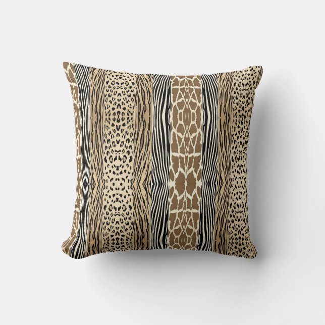 Beige Animal Embossed Prated Zebra Rand Pillow Kudde (Framsida)