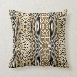 Beige Animal Embossed Prated Zebra Rand Pillow Kudde