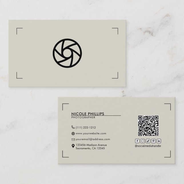 Beige anpassade logotyp fotograferingsfästen moder visitkort (Fram/baksida)