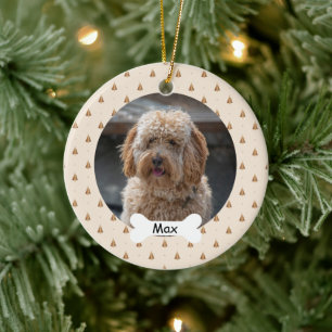 Beige Anpassningsbar Pet Puppy Hund Photo Julgransprydnad Keramik