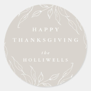 Beige Anpassningsbar Text Löv Motif Thanksgiving Runt Klistermärke