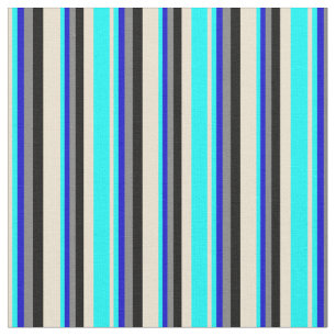 Beige, Aqua, Blue, Grått och Black Färgad Linjer Tyg