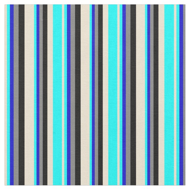 Beige, Aqua, Blue, Grått och Black Färgad Linjer Tyg (Närbild)