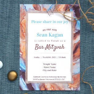 Beige Aqua Blue Pub Mitzvah-inbjudan Inbjudningar