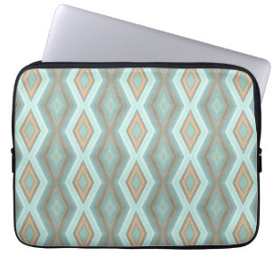 Beige Aqua Turkvoise Mint Grönt Squares Art Laptop Fodral
