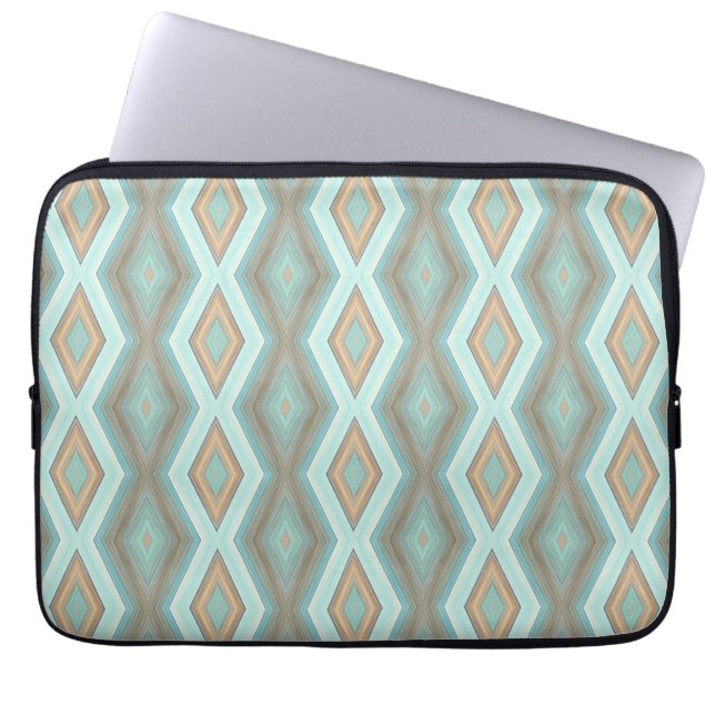 Beige Aqua Turkvoise Mint Grönt Squares Art Laptop Fodral (Framsidan)