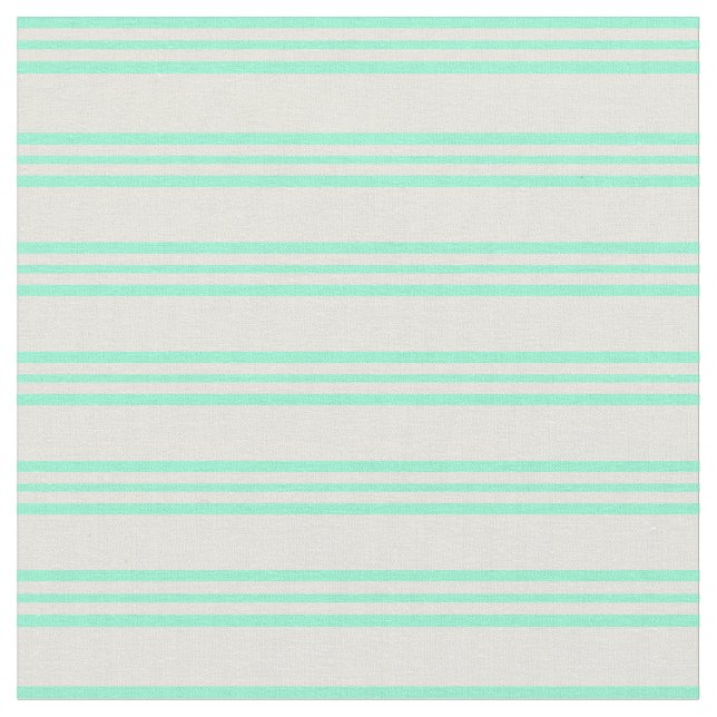 Beige & Aquamarine Linjer Mönster Tyg (Närbild)