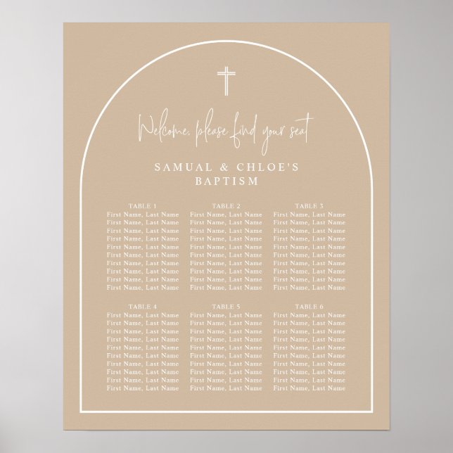 Beige Arch Minimal Joint Christening Seing Chart Poster (Framsidan)