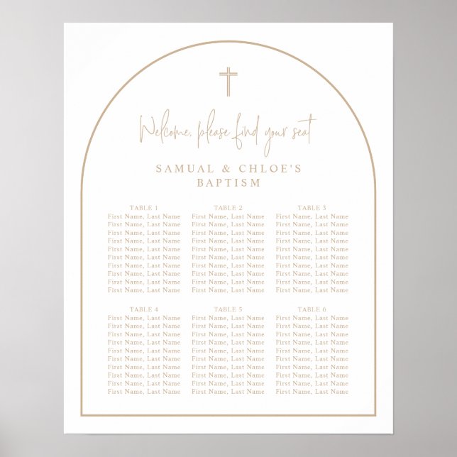 Beige Arch Minimal Joint Christening Seing Chart Poster (Framsidan)