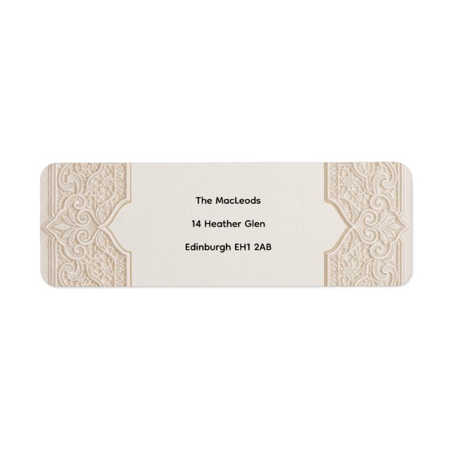 Beige Art Deco bröllopsreturadressetikett Returadress Etikett (Framsidan)